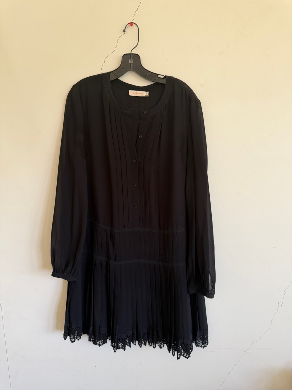 Tory Burch Black Long-Sleeve Pleated Mini Dress